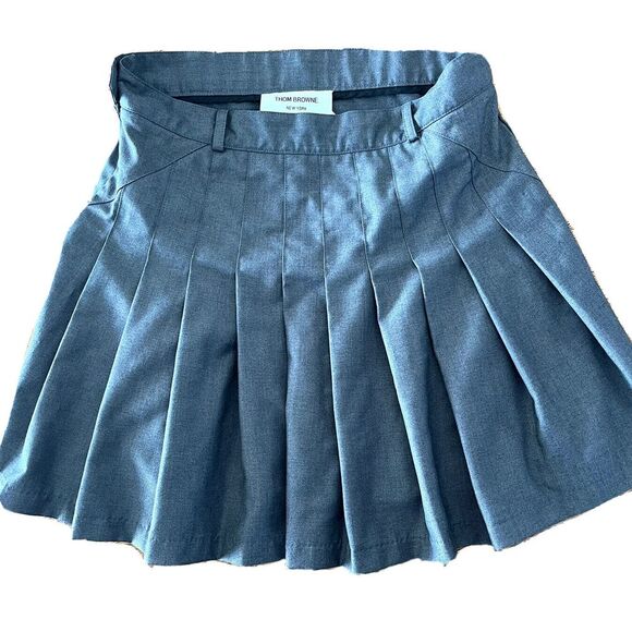 Thom Browne New York Pleated Blue Gray Mini Skirt Sz 40 Sz Small